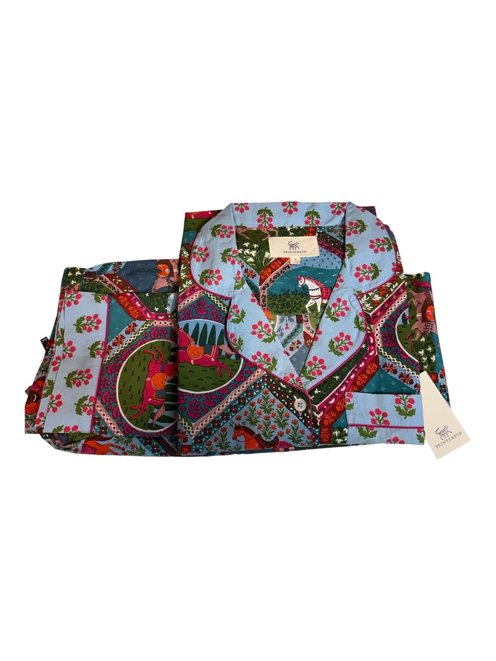 Printfresh High Horse Pajama Set Medium Equestrian Organic Cotton NWT $168 - Picture 4 of 6